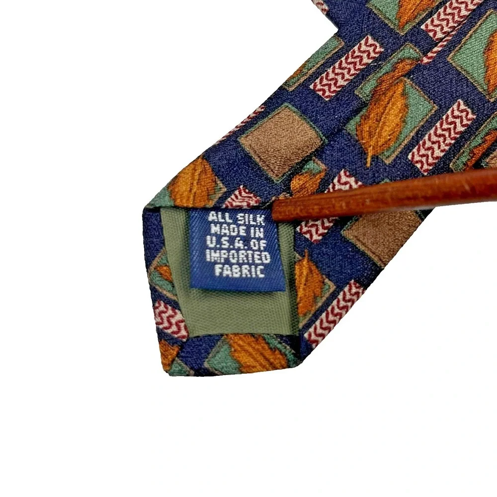 Vintage Chaps Ralph Lauren Silk Men's Necktie Geometric Leaves Fall Autumn USA‎